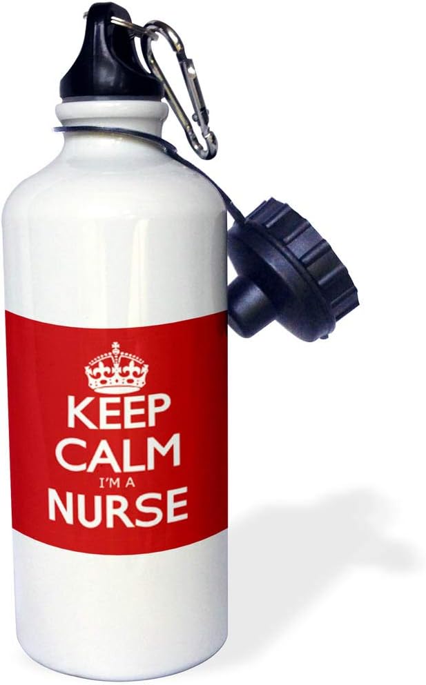 3dRose Keep Calm Im a Nurse, Red Sports Water Bottle, 21 oz, White