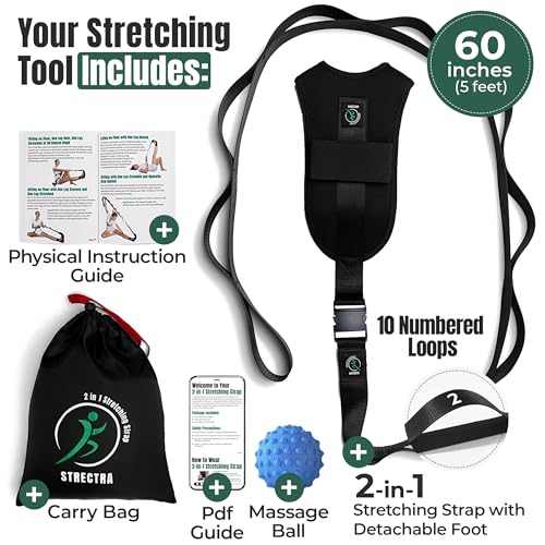 Stretch Strap with Loops Physical Therapy - Full Body Exercise Straps for Stretching with Detachable Foot - Leg & Calf Str...