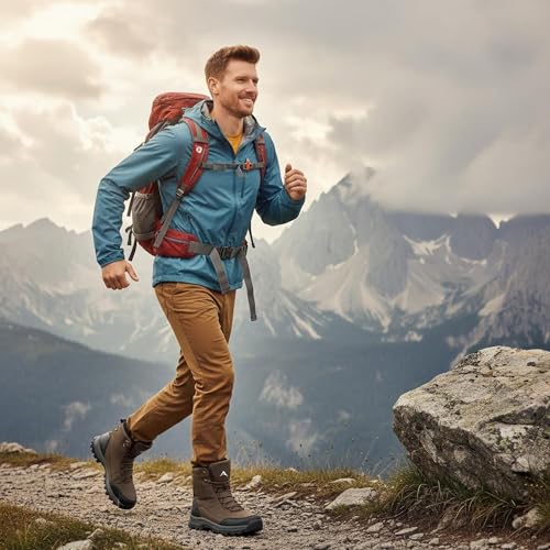 FUDYNMALC Mens Hiking Boots Waterproof: Breathable Cushioning Non-Slip Ankle Support High Top Shoes for Trekking Walking