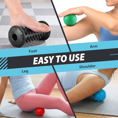 Lewtemi Massage Ball and Foot Roller, 3-in-1 Set with Spiky Ball Lacrosse Balls Massage Roller Carrying Bag, Foot Massager...