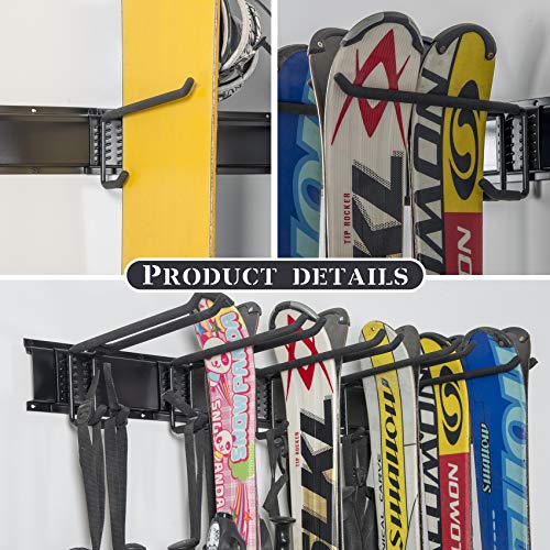 WALMANN Garage Storage Organization System Ski Wall Rack Up to 10 Pairs of Skis Mount Hanger Home Shed and Garage Snowboar...