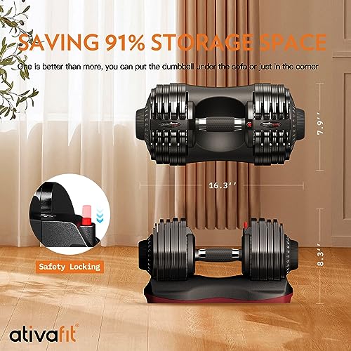ATIVAFIT Adjustable Dumbbell Pair 12-in-1 Quick Dial Safety Lock Anti-Slip Grip Space-Saving Home Gym