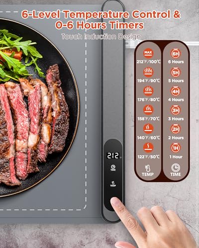 FEPPO Food Warming Mat, Upgrade High-tech Graphene Heating Film, Fast Full Surface Electric Warming Tray with 6 Level Adju...