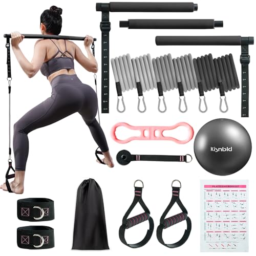 kisnbld Pilates Bar Kit with Resistance Bands, Multifunctional Pilates Bar with 3 Set Exercise Resistance Bands, Portable ...