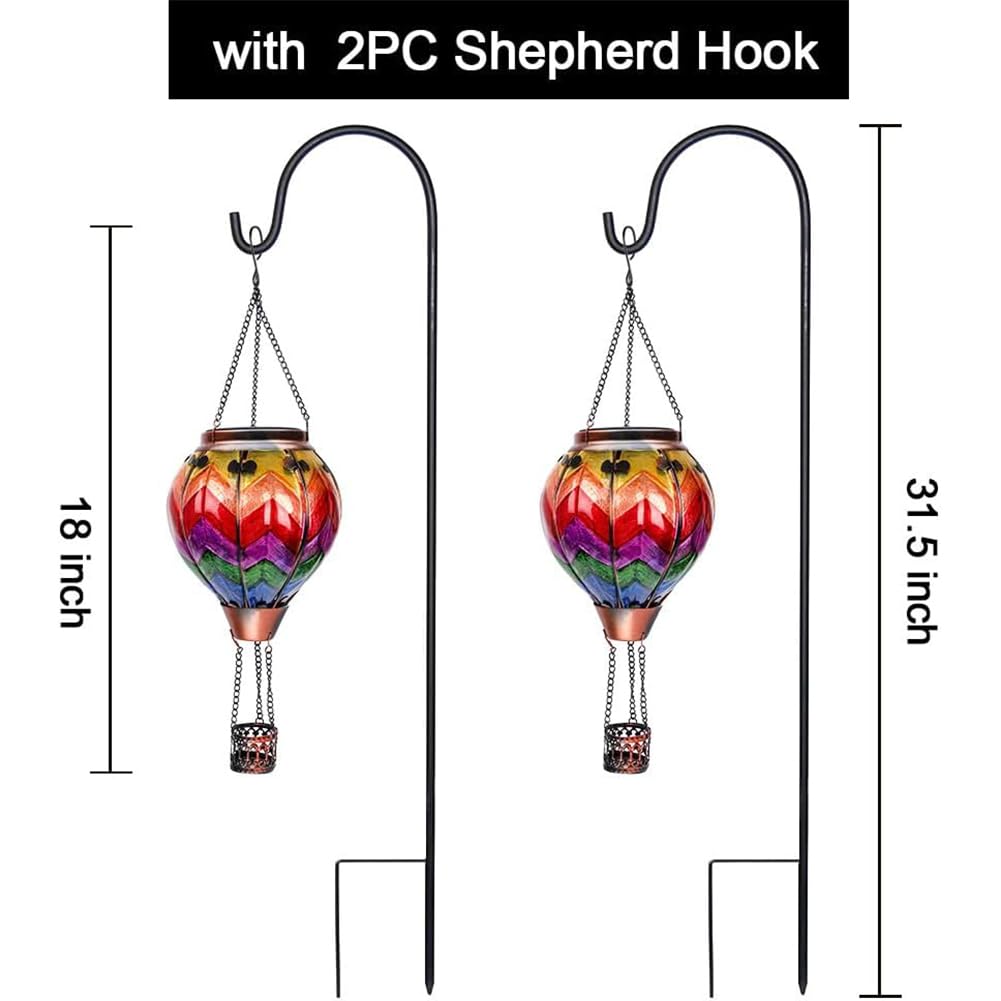 teyigarden Solar Hot Air Balloon Lanterns, 2PCS, 18in H, Glass, Colorful Wave, Model SL-6069082021-2PC, Waterproof for Outdoor Use
