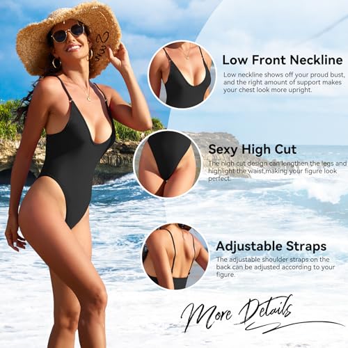 Zando V-Neck Swim Suits for Women 2025 Sexy One Piece Swimsuit for Women Cheeky One Piece Swimsuits for Women
