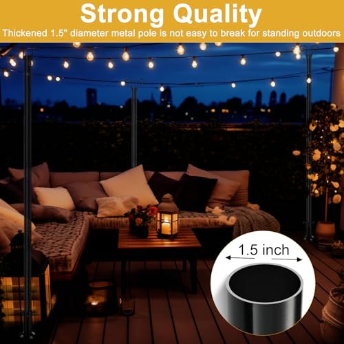 String Light Poles for Outside Deck 2 Pack 8FTHeavy Duty Metal Garden Outdoor Light Poles for Solar String Light Bulbs Han...