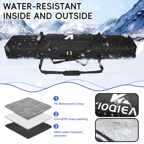 Kioqiear Rolling Ski Bag with Wheels for Air Travel,Padded Double Ski Bag to Hold 2 Pairs of Skis up to 175 or 190 cm.