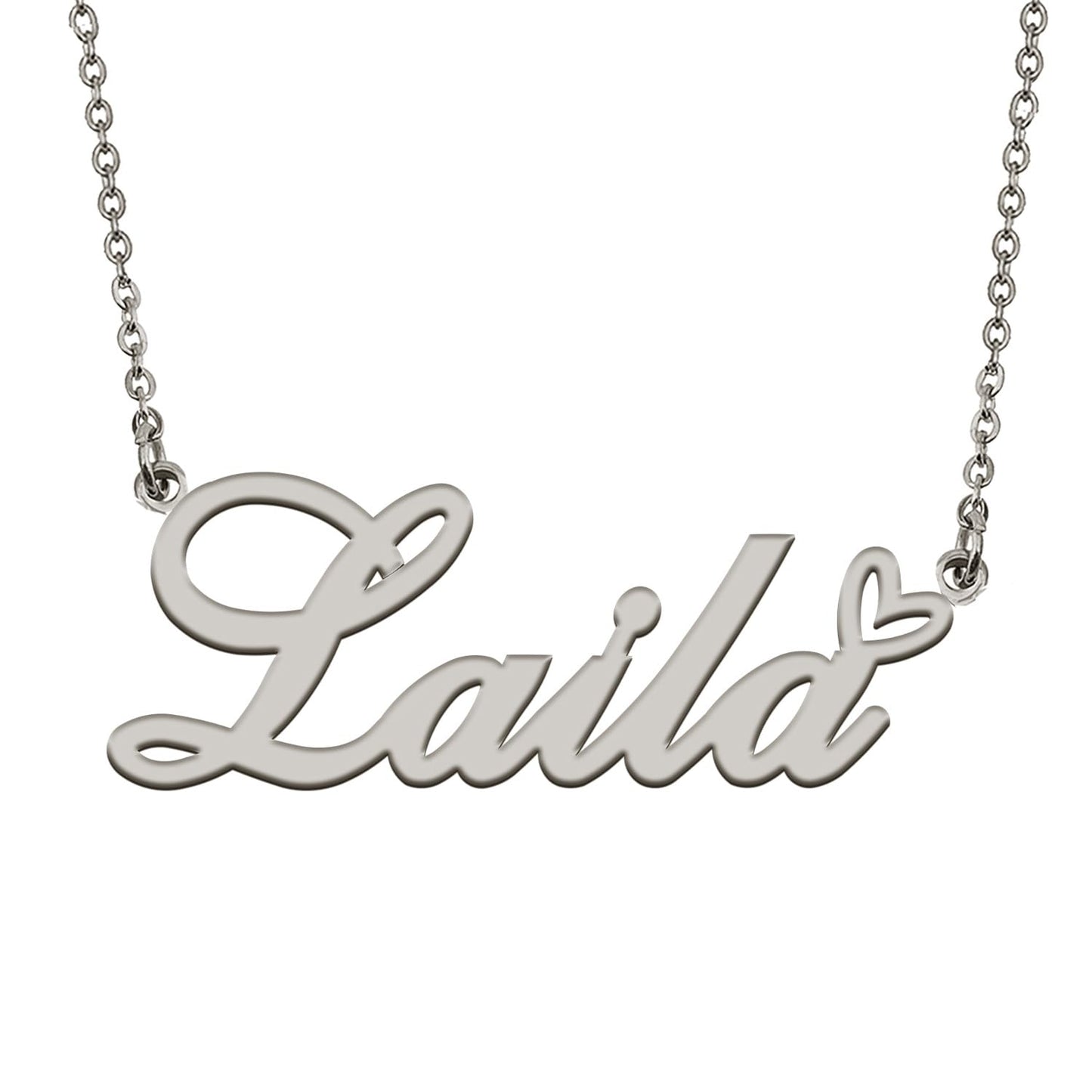 HUAN XUN Customized Laila Name Necklace Silver Stainless Steeel for Women Personlized Jewelry Gifts for Mother