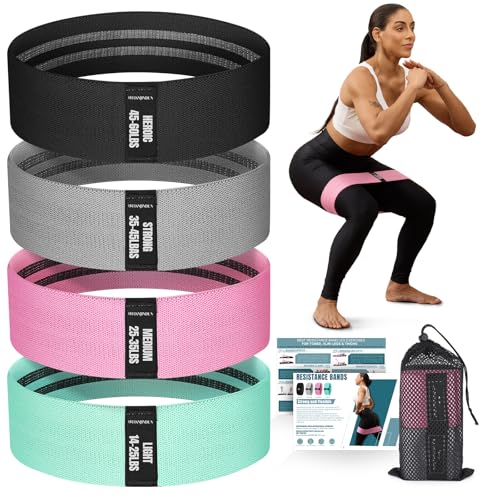 Resistance Bands for Working Out with Guide, 4 Workout Bands for Women & Men, Fabric Exercise Bands for Legs, Hip, Glute, ...