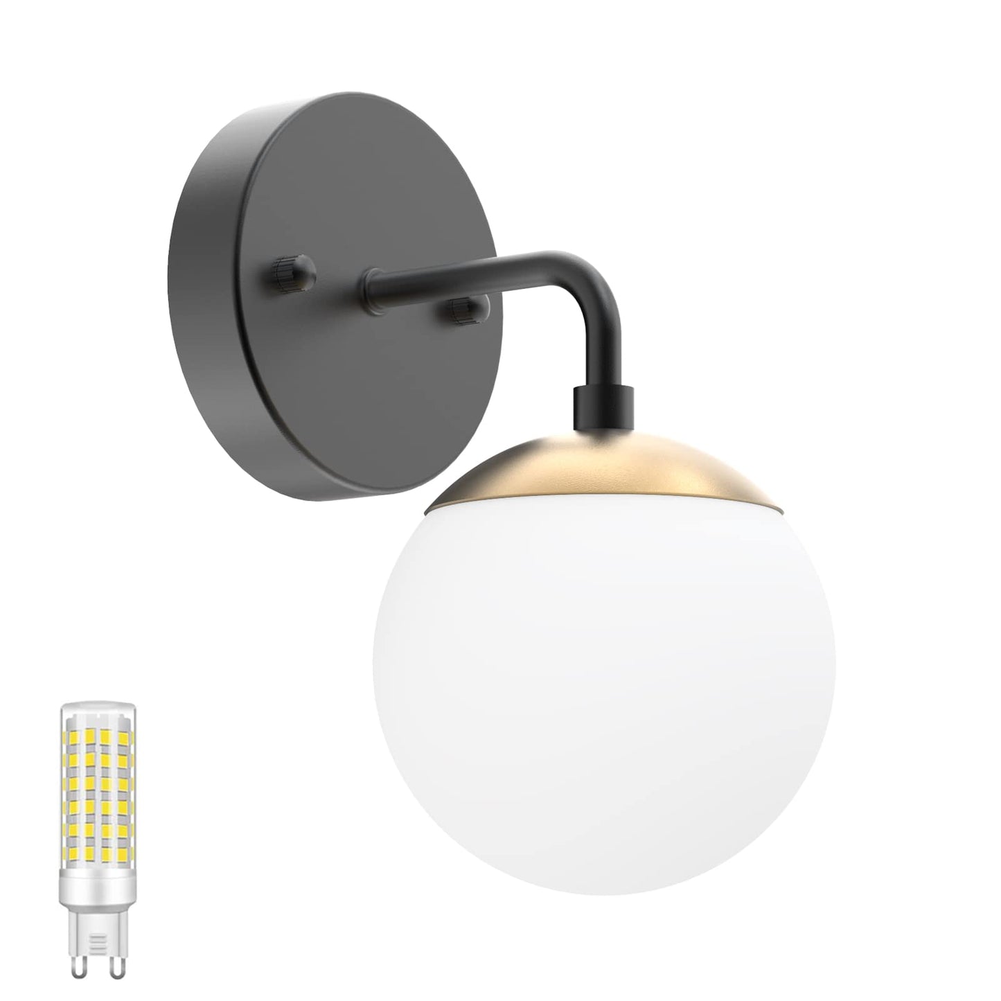 Tipace Black and Gold Wall Light, Mid Century Modern Globe Sconce, 6000K G9 Bulb, 1 Light, well-made Metal