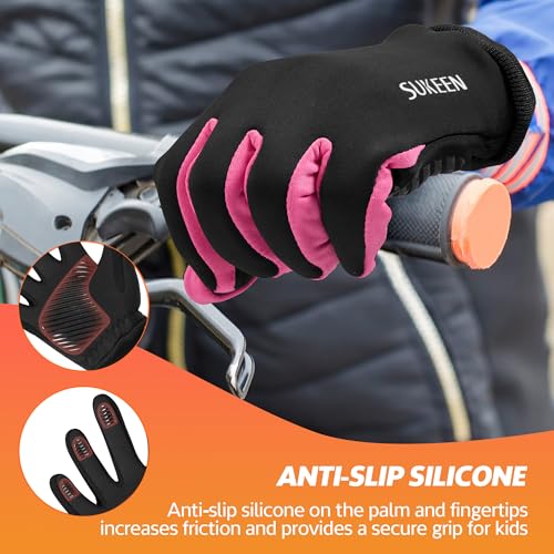 Sukeen Kids Winter Gloves, Touchscreen Anti-Slip Kids Cycling Gloves for Kids Boys Girls, Lightweight Boys Gloves for Runn...