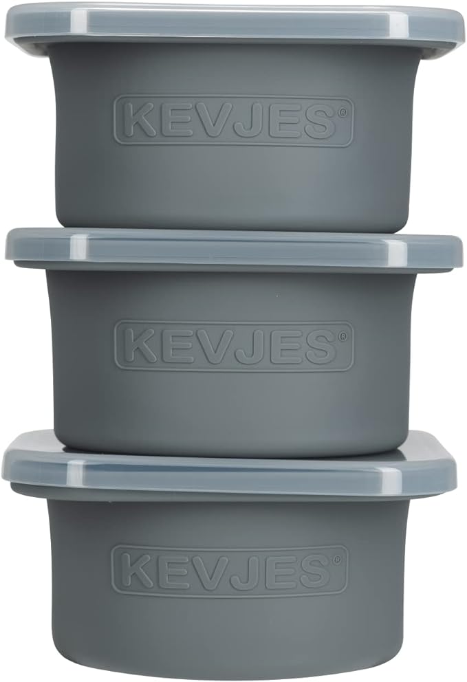 PLUS Large 1000ml Pizza Dough Proofing Boxes for DIY Artisan Pizza, Food Grade Silicone Stackable Containers with Lids. Freezer, Fridge, Dishwasher Safe (3Space Grey Plus)