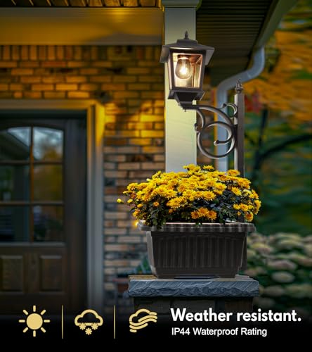 PASAMIC 2 in 1 Outdoor Flower Pots for Real or Fake Flowers, Solar Lamp Post Lights - Wall Mount or Freestanding, Waterpro...