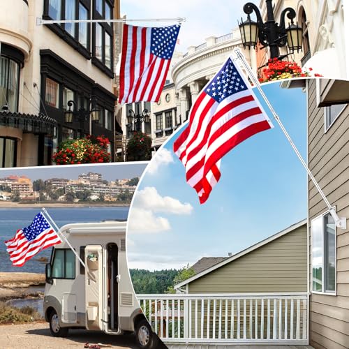 6 FT Flag Pole Kit with Mutil-Position Adjustable Bracket & Metal Tangle Free Flagpole Rings, 1" Thicken Stainless Steel O...