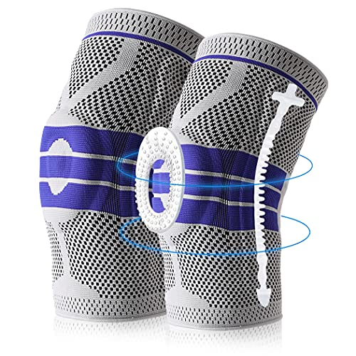 EOYEA Knee Brace Compression Sleeve for Knee Pain Wraps Patella Stabilizer with Silicone Gel Spring Support, Hinged Kneepa...