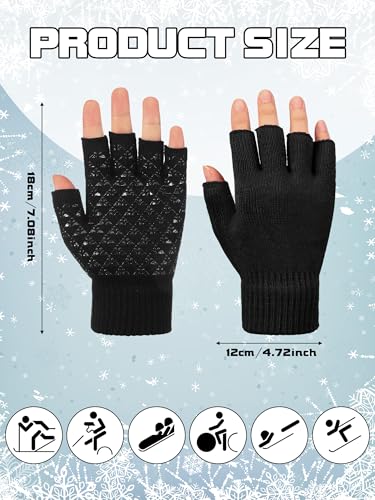 Geyoga 4 Pairs Winter Fingerless Gloves Knitted Half Finger Mittens Stretchy Non-Slip Warm Gloves for Men and Women