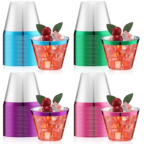 Zhehao 100 Pcs 9 oz Rimmed Plastic Cups Clear Wine Glasses Heavy Duty Cocktail Cups for Wedding Birthday Holiday Party Rec...