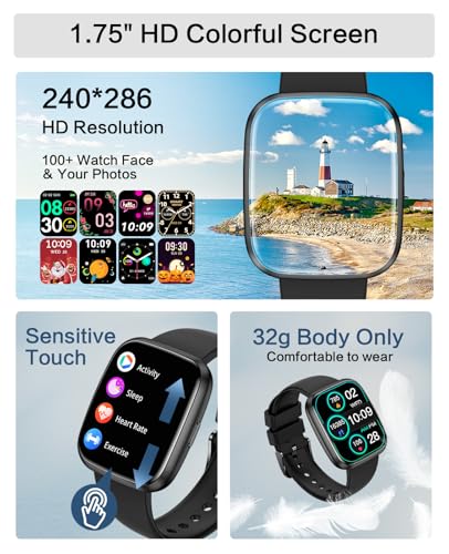 Smart Watches for Men/Women, 1.75" Bluetooth Call, AI Voice Smartwatch, 24/7 Heart Rate Monitor, Blood Pressure/SpO2/Sleep...