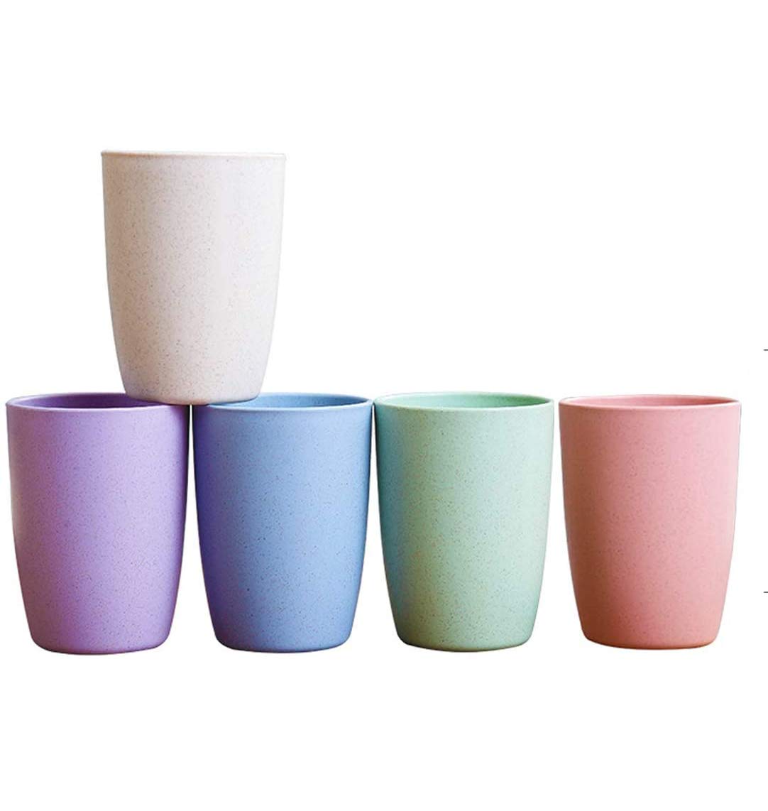 Choary Eco-friendly Unbreakable Reusable Drinking Cup for Adult(12 OZ), Wheat Straw Glasses Healthy Tumbler Set 5-Multicolor, Dishwasher Safe