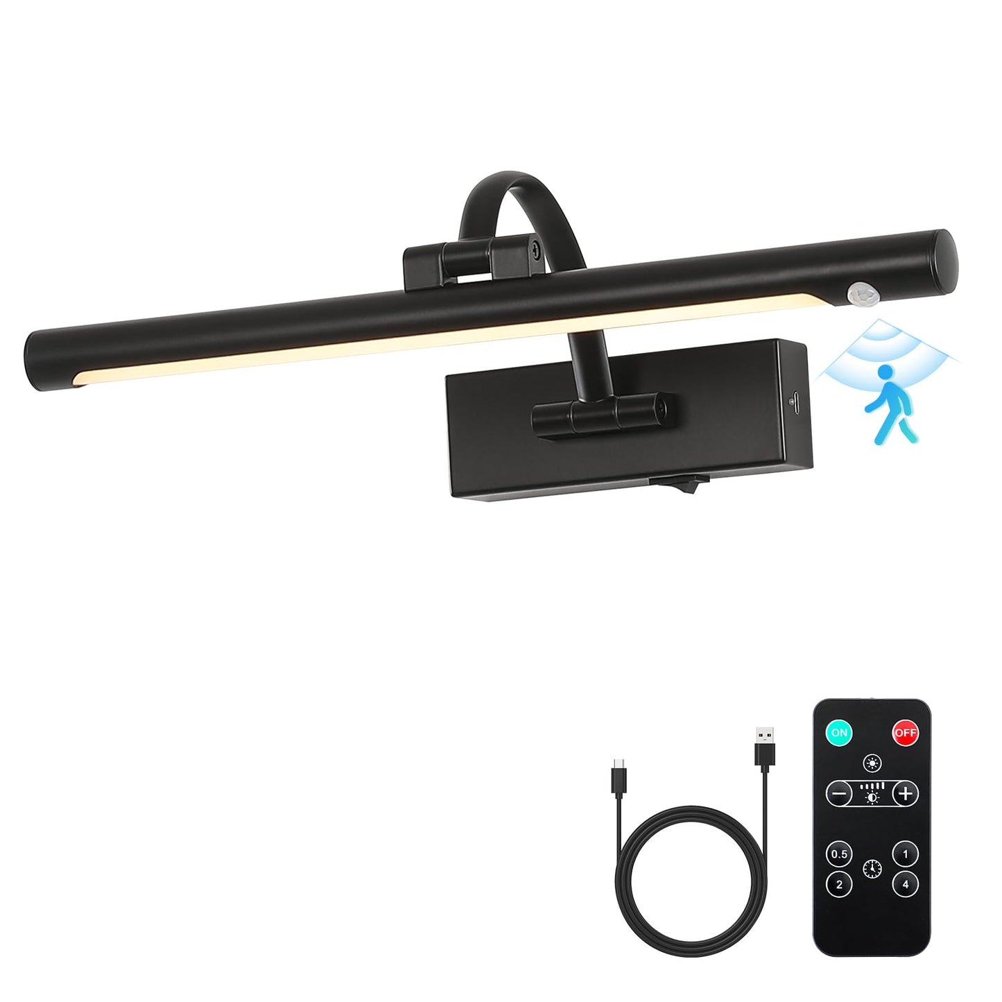 Desoop Wireless Picture Lights Battery Operated  Motion Sensor Black Art Lights Motion Activated Gallery Lighting Auto-Off discomfort-reducingting Lights For Portraits 16 Inch 3W Warm White