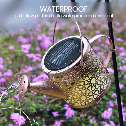 Solar Lights Outdoor Decorative, Metal Watering Can Lights Waterproof, Small Hanging Garden Decor Yard Outside Patio Lawn,...