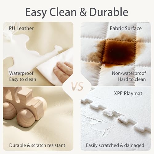 Foam Baby Play Mat: PU Leather Waterproof Kids Trifold Floor Playmat - Large Play Mat for Playpen Fodable Mattress Soft To...