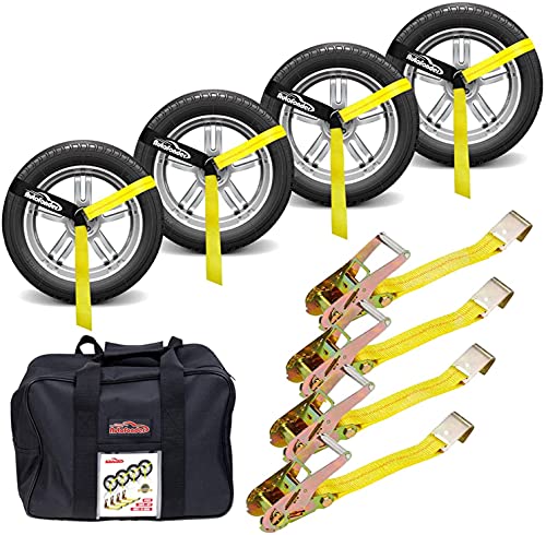 Autofonder Adjustable Vehicle Tie Down Kit with Flat Hook Heavy Duty-Break Strength 10,000 lbs-Working Load 3333 lbs-2" x ...