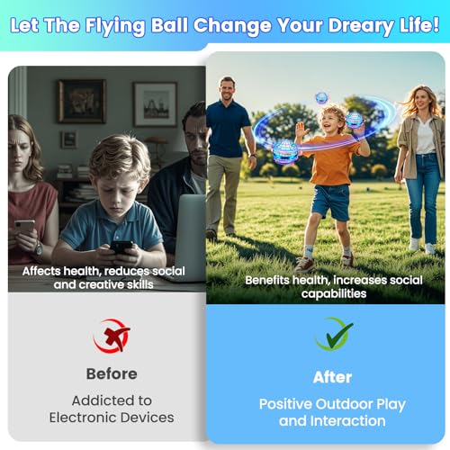 NWLAEWR Flying Orb Ball Toy, 2026 Upgrade Hand Controlled Hover Ball with LED Lights, 360° Rotating Boomerang Globe Cool M...
