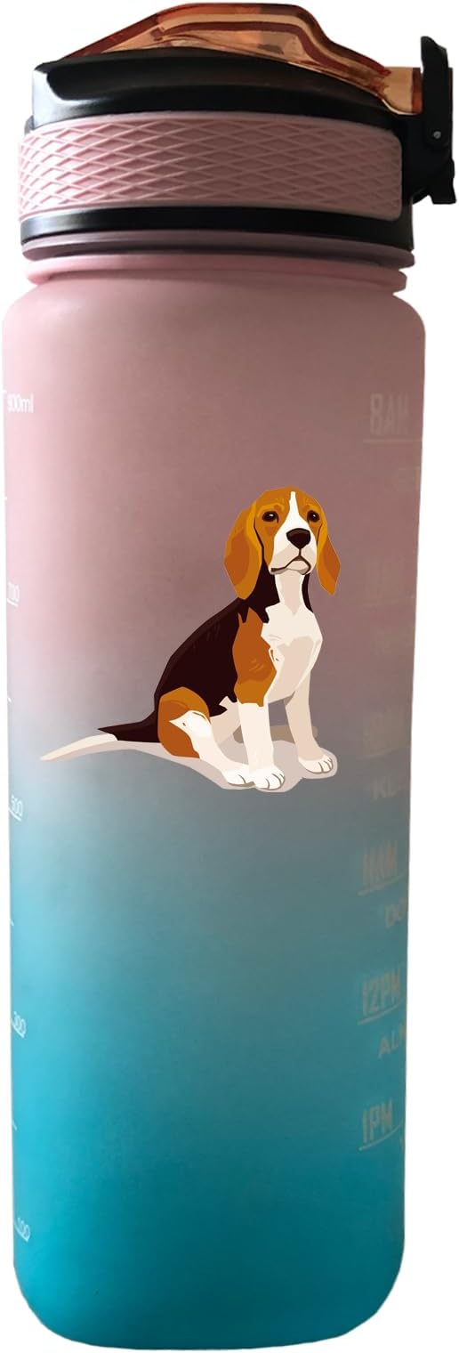 Beagle Dog 32 oz Water Bottle with Times Marker to Drink and Straw, Carrying Strap, Leakproof Tritan BPA-Free, Ensure You Drink Enough Water for Fitness, Gym, Camping, Outdoor Sports