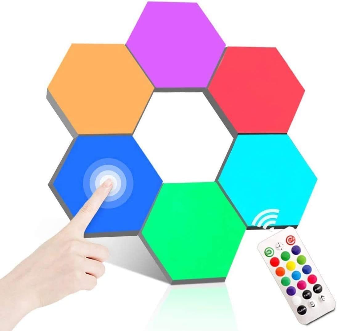 ODISTAR Hexagon Wall Light, RGB LED Touch-Sensitive, 6-Pack, USB-Powered, Model LP-010, Geometric Design