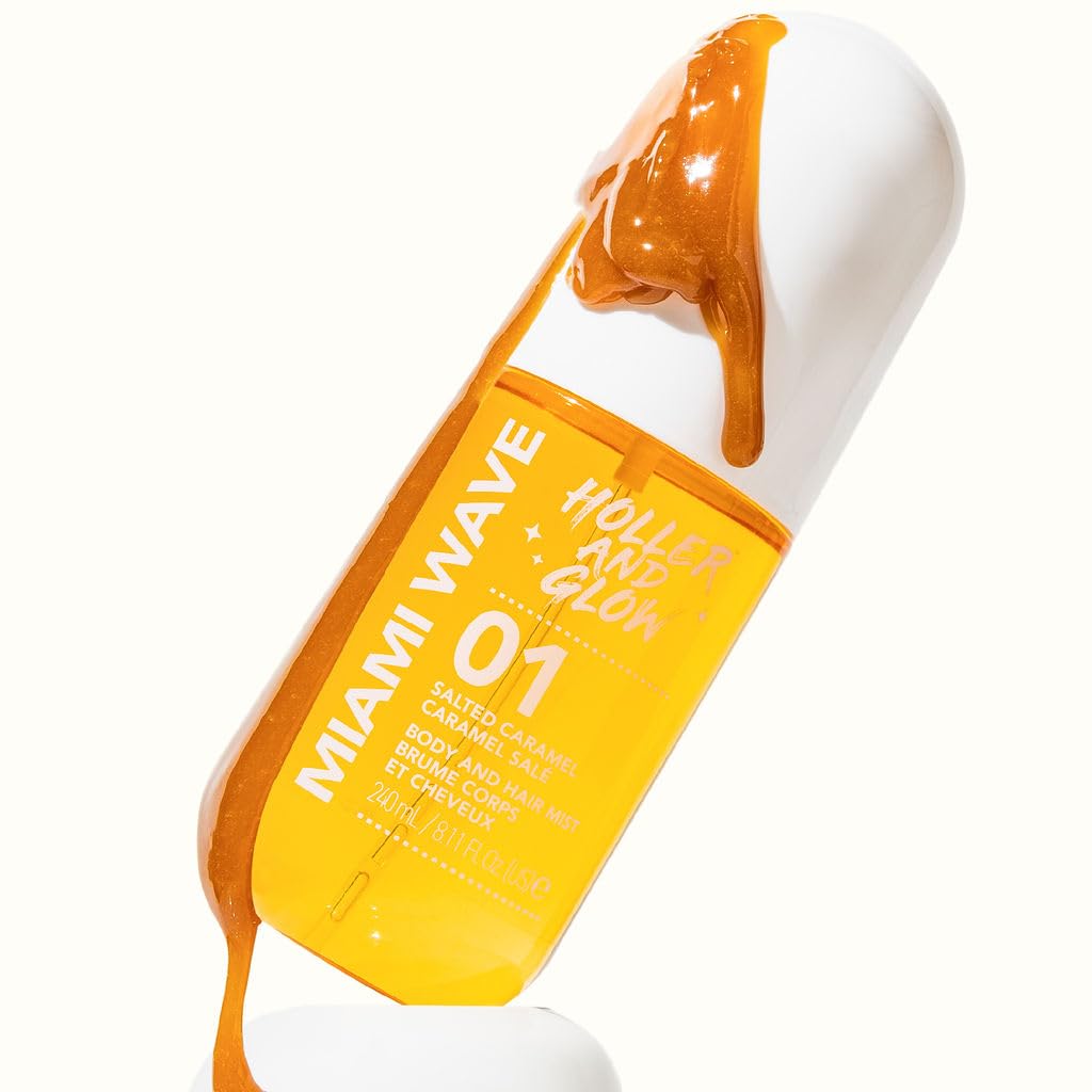 Holler and Glow Miami Wave Salted Caramel Body & Hair Mist, Body Spray For Women, Hair Perfume, Fragrance, Sweet Coconut, Vanilla Scented, Warm & Sweet Fragrance Notes, 8.11 Fl Oz