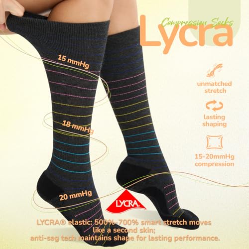 Iambamboo Merino Wool Compression Socks for Women Men, 15-20 mmHg Knee High Socks for Flying, Travel, Running