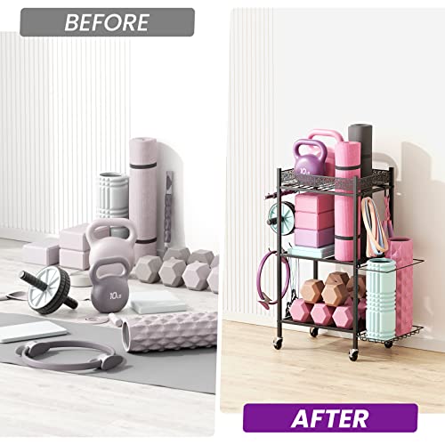 Yoga Mat Storage Rack, Home Gym Storage Rack, VOPEAK Workout Storage for Yoga Mat, Foam Roller, Gym Organizer Gym Equipmen...