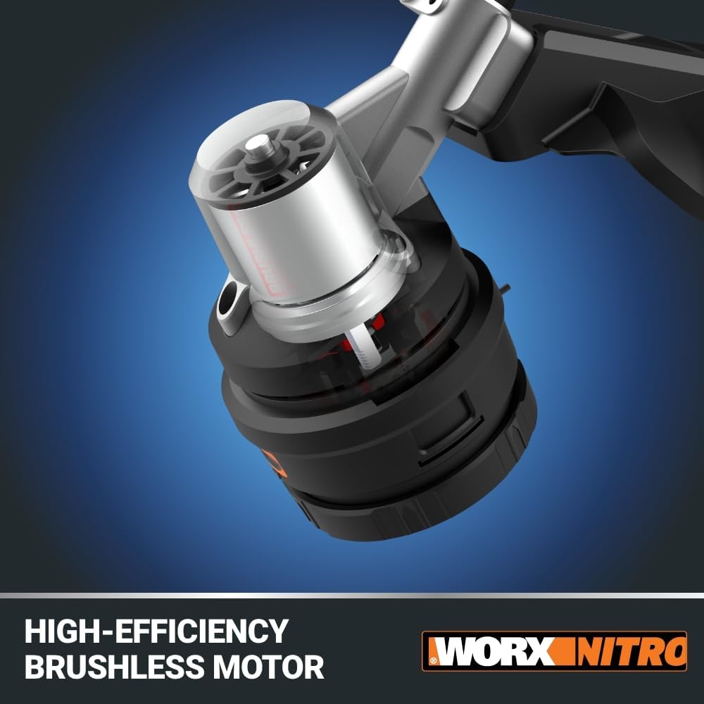 Worx Nitro 40V 15" Cordless String Trimmer with Brushless Motor, Powerful Grass Trimmer with Dual-Exit Bump-Feed Head, Lightweight Weed Trimmer Easy-Load Spool Head – Batteries & Charger Included