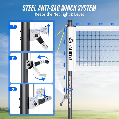 Patiassy Heavy Duty Professional Volleyball Net Set for Backyard & Beach, 32-Ply Reinforced Net with Steel Anti-Sag Winch,...