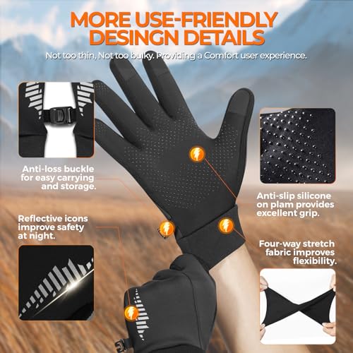 rivmount Winter Gloves Women Men, Cold Weather Touch Screen Liner Glove, Windproof 3-Layers, for Running, Cycling, Biking,...