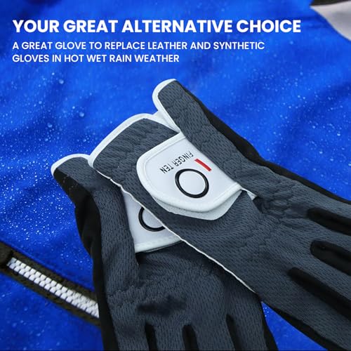 FINGER TEN Men’s Golf Glove Left Hand Right Handed Golfer Rain Grip 1 Pack, Durable Fit for Hot Wet All Weather Small Medi...