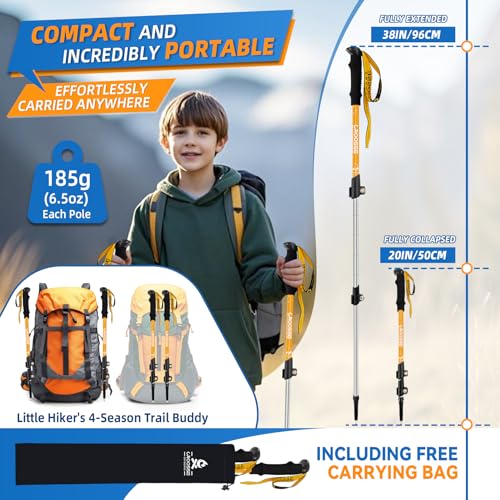 Lightweight Collapsible Kids Hiking Poles - Retractable Kids Hiking Stick, Telescoping Aluminum Trekking Poles 2 Pack, Adj...