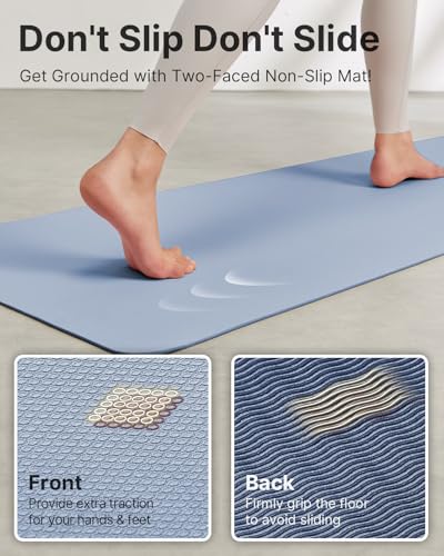 Yoga Mat,Non-Slip TPE Exercise Mat(1/4 Inch) for Pilates, Fitness & Barefoot Workouts, Home Gym Studio with Strap & Bag