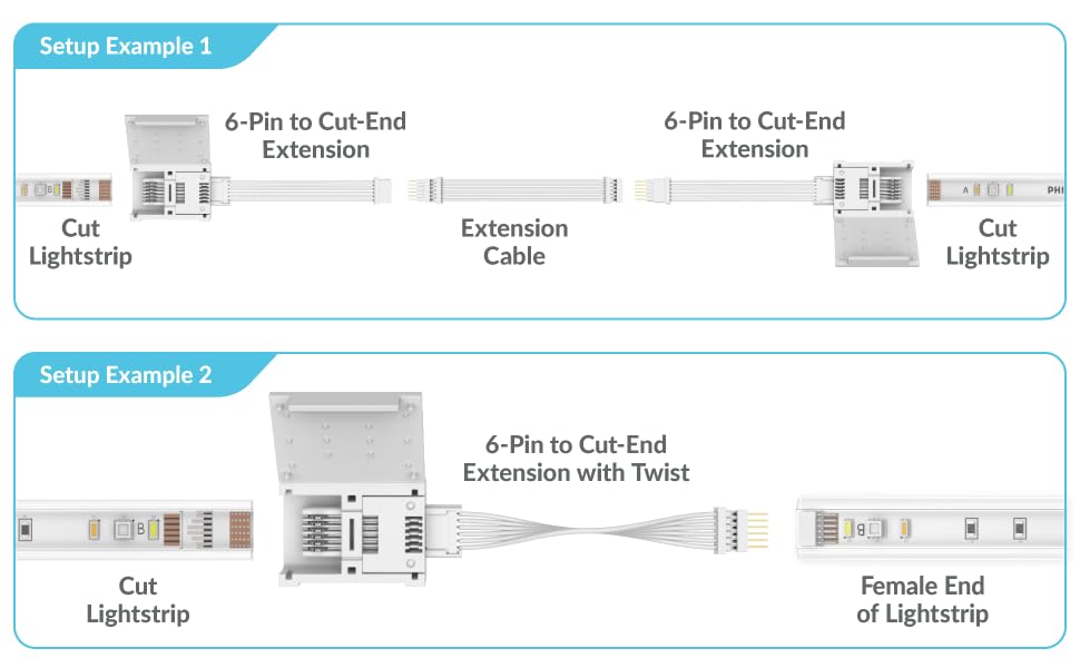 Litcessory 6-Pin To Cut-End Extension Connector For Philips Hue/Solo Lightstrip (2In  4 Pack  White - Micro 6-Pin V4 / Solo Lightstrip)