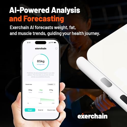 ExerScale AI Smart Scale with Body Weight Prediction, BMI, Body Fat, Muscle Mass, Workout, Food Tracking, Bluetooth Digita...