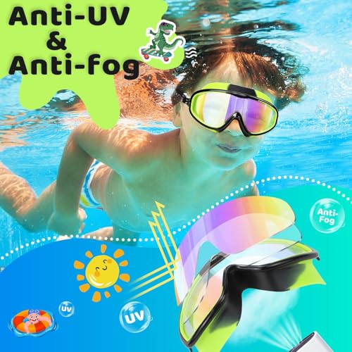 Vvinca Kids Swim Goggles with Fabric Strap No Tangle Pain-Free, Anti-Fog Swimming Pool Goggle No Leak for Toddlers Girls Boys