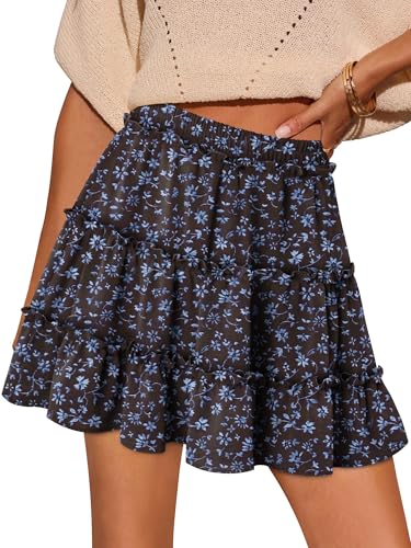 onlypuff Women's Boho Mini Skorts Flowy Butterfly Short Elastic High Waist Ruffle Tiered Skirts Summer Lounge Shorts