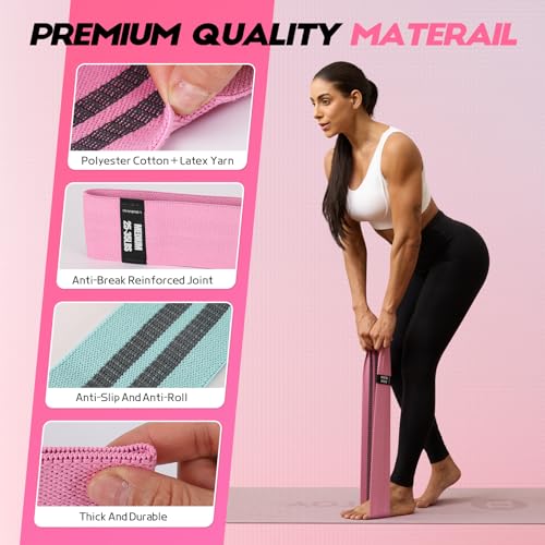 Resistance Bands for Working Out with Guide, 4 Workout Bands for Women & Men, Fabric Exercise Bands for Legs, Hip, Glute, ...