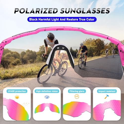 HNJOKE Sports Polarized Sunglasses, UV 400 Protection Sun Glasses Women, Mens Glasses for Cycling Biking Running