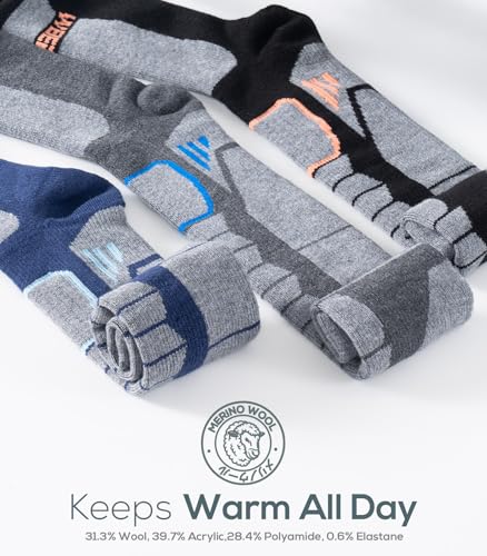 WEIERYA Merino Wool Ski Socks for Men, Women & Youth - Over-the-Calf Full Cushion Thermal Snowboard Socks, Winter Performance