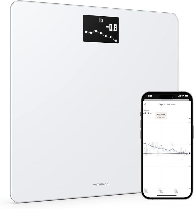 Withings Body - Digital Wi-Fi Smart Scale with Automatic Smartphone App Sync, BMI, Multi-User Friendly, with Pregnancy Tra...