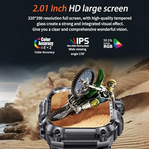 Desong Military Smart Watch for Men (Make/Answer Call), 2.01" HD Screen Smartwatches for Android and iPhone,Long Time Stan...