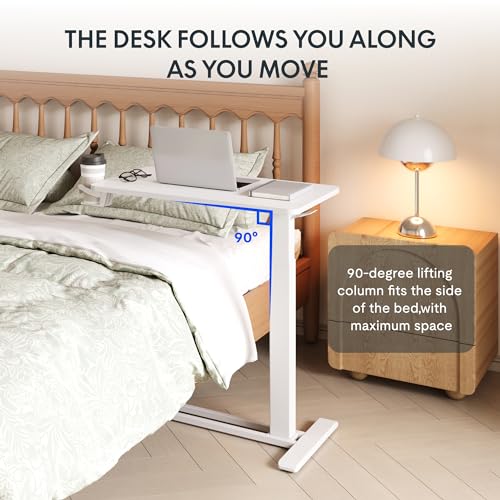FLEXISPOT H7 Adjustable Overbed Bedside Table with Wheels Pneumatic Mobile Standing Desk Laptop Desk Rolling Computer Cart...